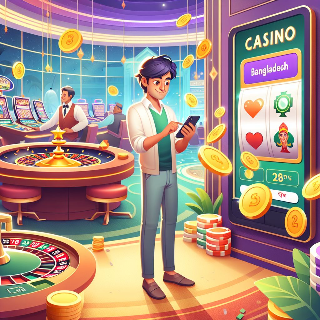 BDT99 casino themed cartoon character with coins, cards, and a slot machine
